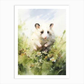 Light Watercolor Painting Of A Possum Running In Field 1 Art Print