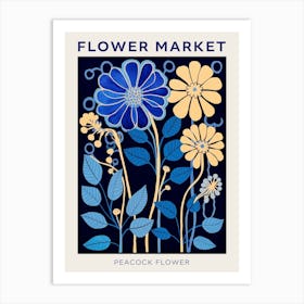 Blue Flower Market Poster Peacock Flower Market Poster 4 Art Print