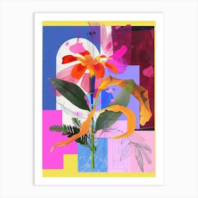 Marigold 3 Neon Flower Collage Art Print