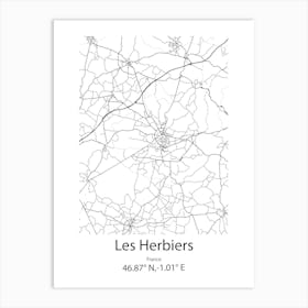 Les Herbiers,France Minimalist Map Art Print