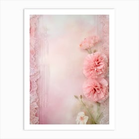 Pink Flowers On Lace Background Art Print