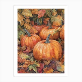 Watercolor Painting Of Pumpkins Autumn Fall Art Print