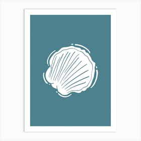 Sea Shell On A Blue Background Art Print