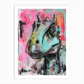 Dinosaur Pink Impasto Portrait Art Print