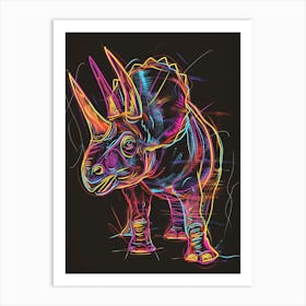 Neon Triceratops Line Illustration 1 Art Print