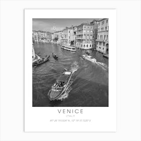 Venice Canals Black And White Coordinates Art Print