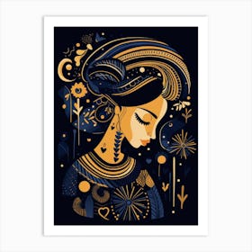 Woman With Flowers In Her Hair Art Print