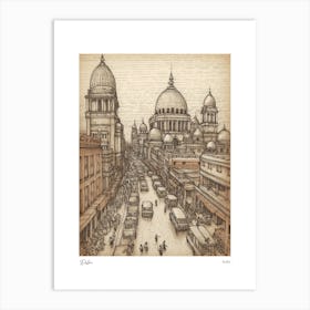 Delhi India Drawing Pencil Style 3 Travel Poster Art Print