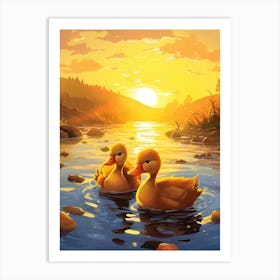 Animated Sunrise Ducks 1 Art Print