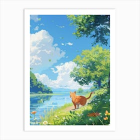 Cat By The Lake Art Print