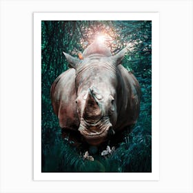 Rhino In The Forest Art Print