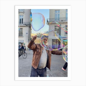 Old Man Blowing Soap Bubbles Art Print