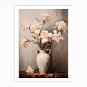 Iris, Autumn Fall Flowers Sitting In A White Vase, Farmhouse Style 4 Art Print