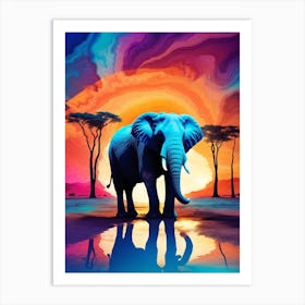 Elephant At Sunset Art Print