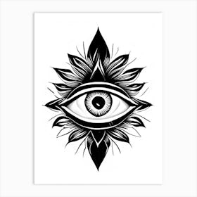 Chakra, Symbol, Third Eye Simple Black & White Illustration 1 Art Print