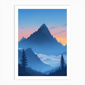 Misty Mountains Vertical Composition In Blue Tone 214 Art Print