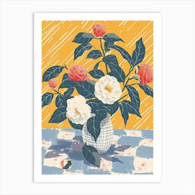 Camelia Flowers On A Table   Contemporary Illustration 1 Art Print