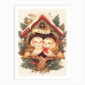 Mr & Mrs Owls In A House Art Print