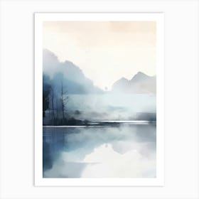 Watercolour Landscape, Blue Nordic Nature Lake 2 Art Print