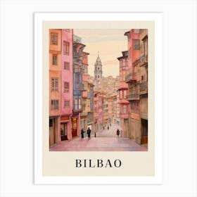 Bilbao Spain 2 Vintage Pink Travel Illustration Poster Art Print