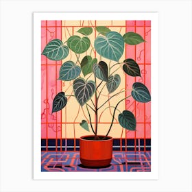 Pink And Red Plant Illustration Rubber Plant Ficus 4 Art Print