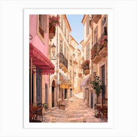 Lisbon Portugal 5 Vintage Pink Travel Illustration Art Print
