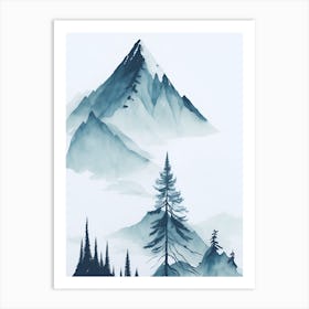 Mountain And Forest In Minimalist Watercolor Vertical Composition 69 Art Print