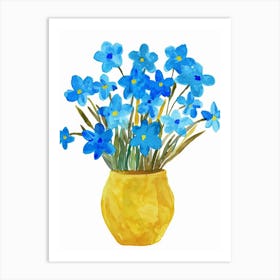 Blue Flowers In A Yellow Vase 1 Art Print