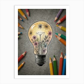 Light Bulb With Flowers Art Print