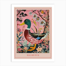Floral Animal Painting Mallard Duck 3 Poster Art Print