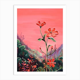 Boho Wildflower Painting Fire Pink Silene Virginica 2 Art Print