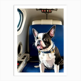 Boston Terrier In An Airplane-Reimagined Art Print