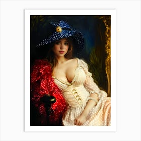 coquette dress polka dots girl woman in a dress at night 1 Art Print