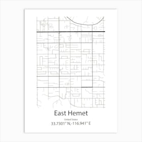 East Hemet,United States Minimalist Map Art Print