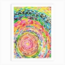 Rainbow Spiral Abstract Art Print, Colorful Oil Pastel Circle Painting. Art Print