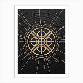 Geometric Glyph Symbol in Gold with Radial Array Lines on Dark Gray n.0259 Art Print