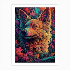 Dog In Flowers Art Print