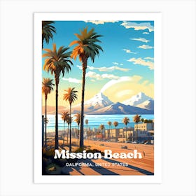 Mission Beach California United States Sunset Modern Travel Illustration Art Print