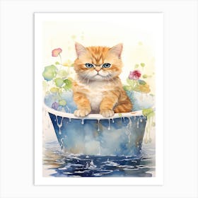 Exotic Shorthair Cat In Bathtub Bathroom 3 Art Print