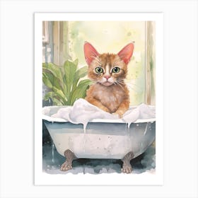 Devon Rex Cat In Bathtub Botanical Bathroom 1 Art Print