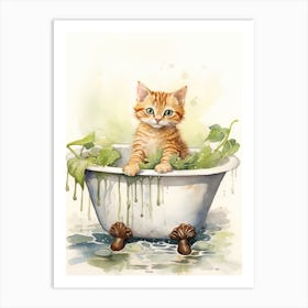 Singapura Cat In Bathtub Botanical Bathroom 3 Art Print