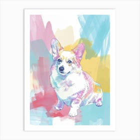 Pastel Watercolour Corgi Line Illustration 2 Art Print