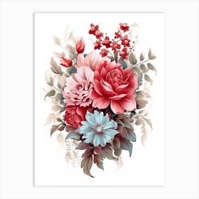 Bouquet Of The Red Flower With Leaves Art Print