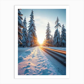 Winter Road In The Forest Art Print