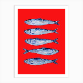 Sardines on Berry Red Art Print
