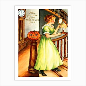 Young Woman With Mirror On Halloween Art Print