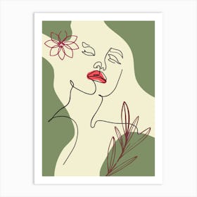 Woman'S Face With Flowers Art Print