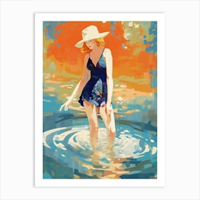 Illustration Of Cowgirl In Water  Art Print