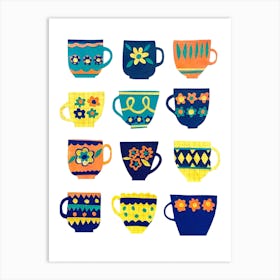 Retro Tea Cups Art Print
