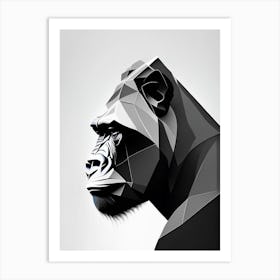 Side Profile Portrait Of A Gorilla Gorillas Black & White Geometric 1 Art Print